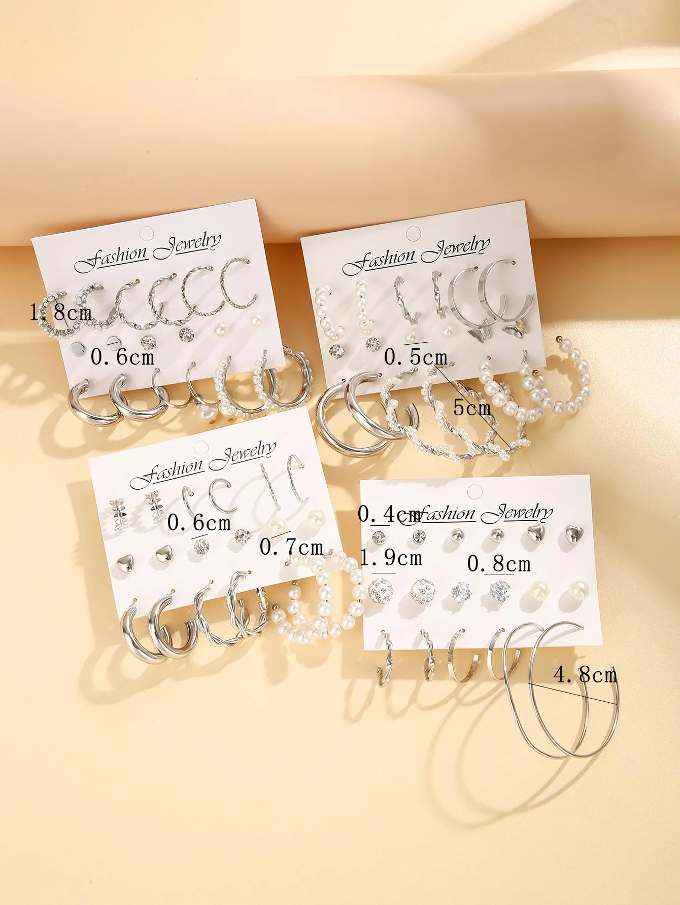 36pairs Pearl Decor Earrings - Silver