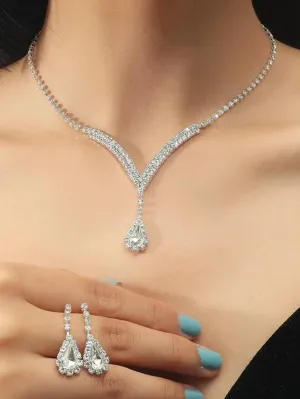3pcs/set Lady's Teardrop Pendant Earrings And Necklace Set