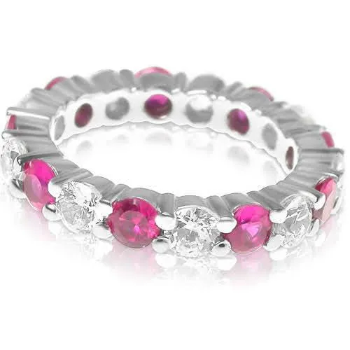 4.10 CT Round Cut Rubies & Diamonds - Eternity Ring