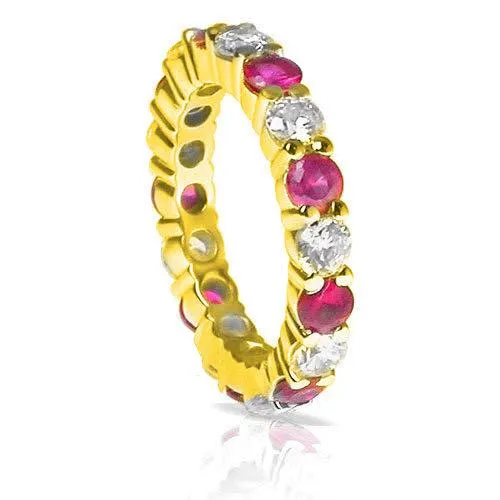 4.10 CT Round Cut Rubies & Diamonds - Eternity Ring
