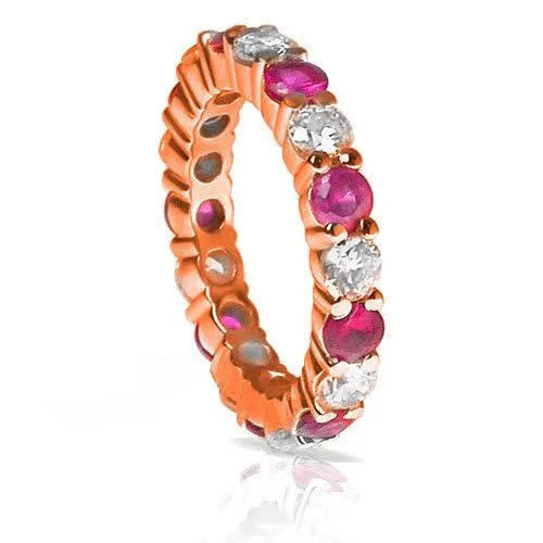4.10 CT Round Cut Rubies & Diamonds - Eternity Ring