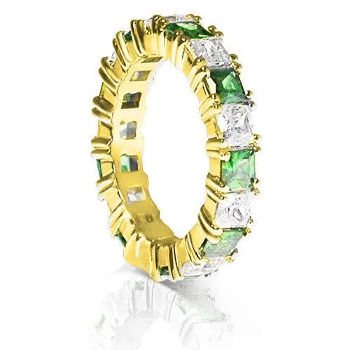 4.70 CT Princess Cut Green Emeralds & Diamonds - Eternity Ring