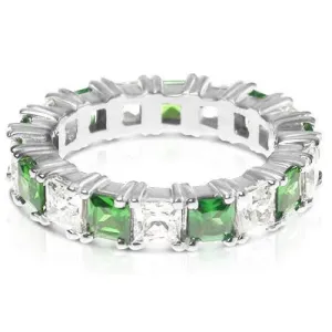 4.70 CT Princess Cut Green Emeralds & Diamonds - Eternity Ring