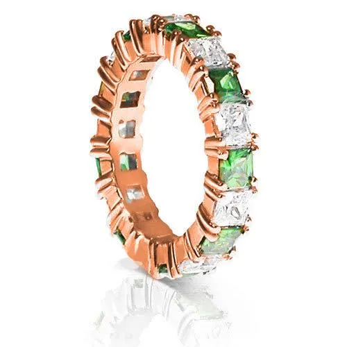 4.70 CT Princess Cut Green Emeralds & Diamonds - Eternity Ring