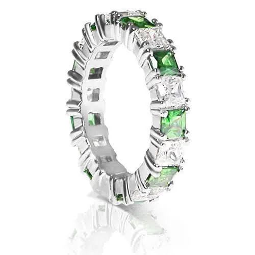 4.70 CT Princess Cut Green Emeralds & Diamonds - Eternity Ring