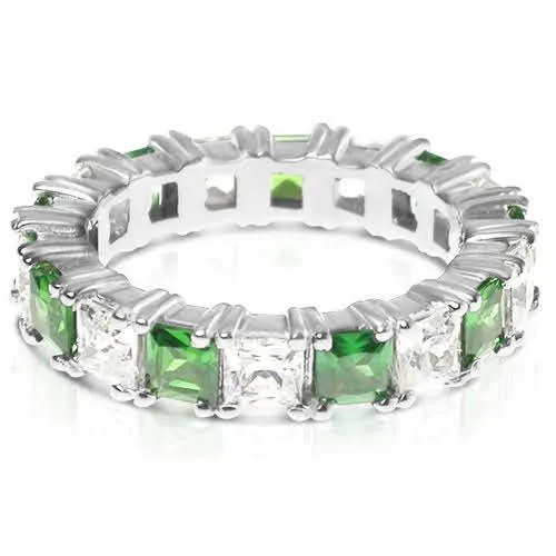 4.70 CT Princess Cut Green Emeralds & Diamonds - Eternity Ring