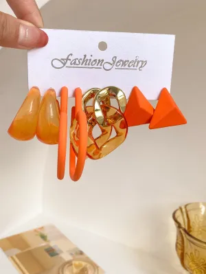 4pairs Triangle & Chain Decor Earrings - Multicolor