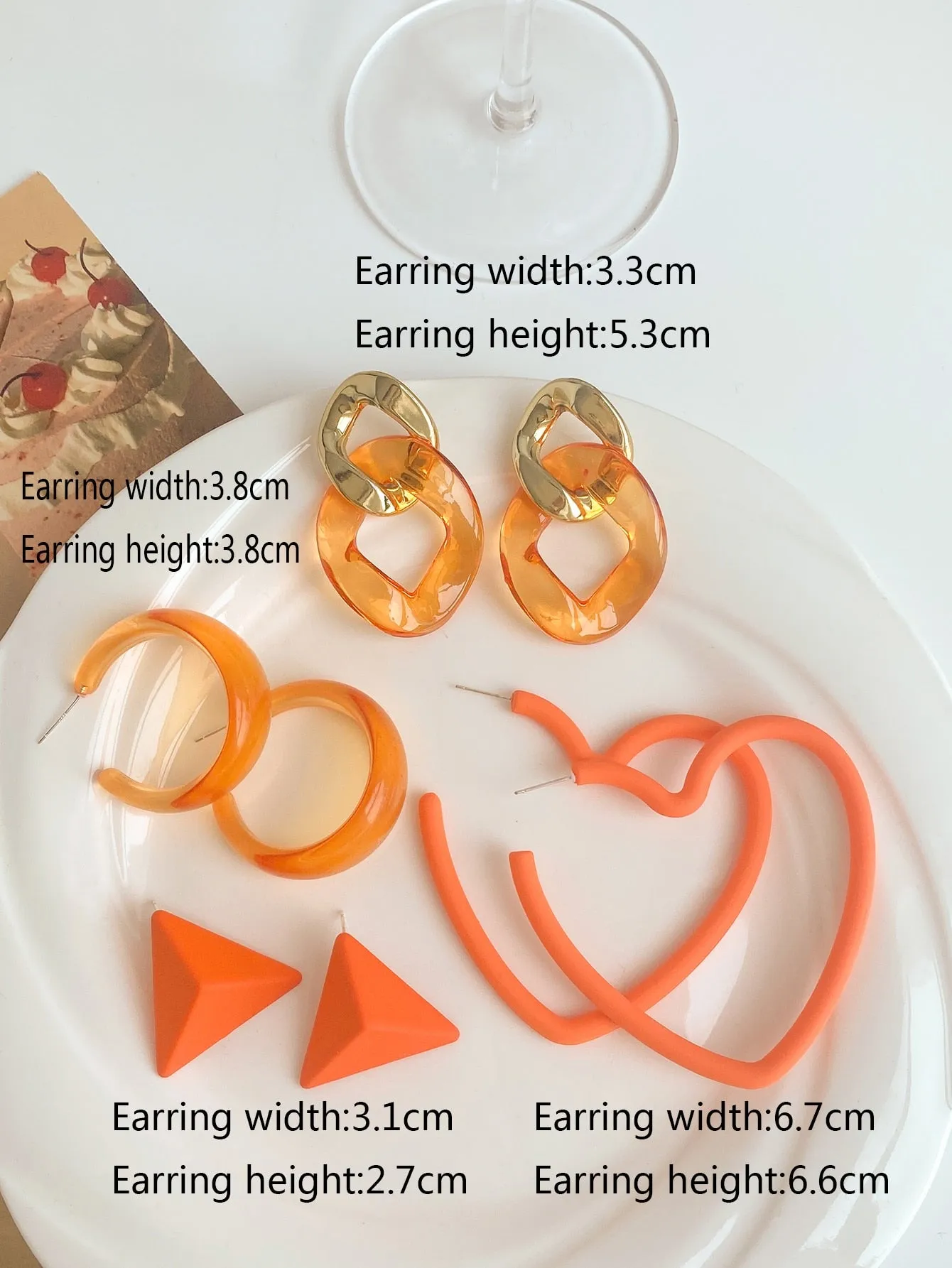 4pairs Triangle & Chain Decor Earrings - Multicolor