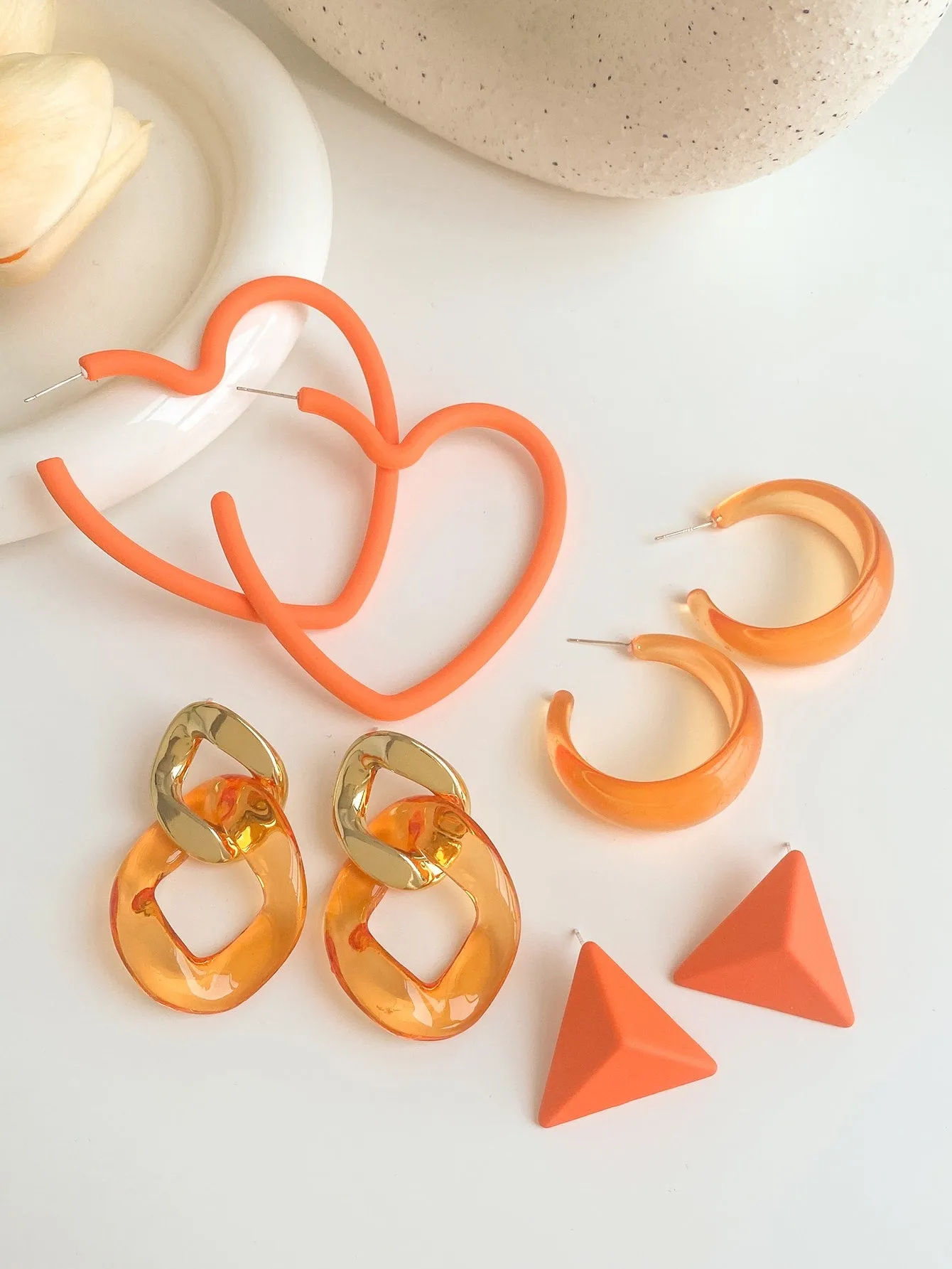 4pairs Triangle & Chain Decor Earrings - Multicolor