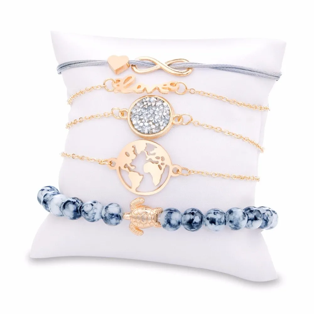 5 Piece Turtle bracelet set