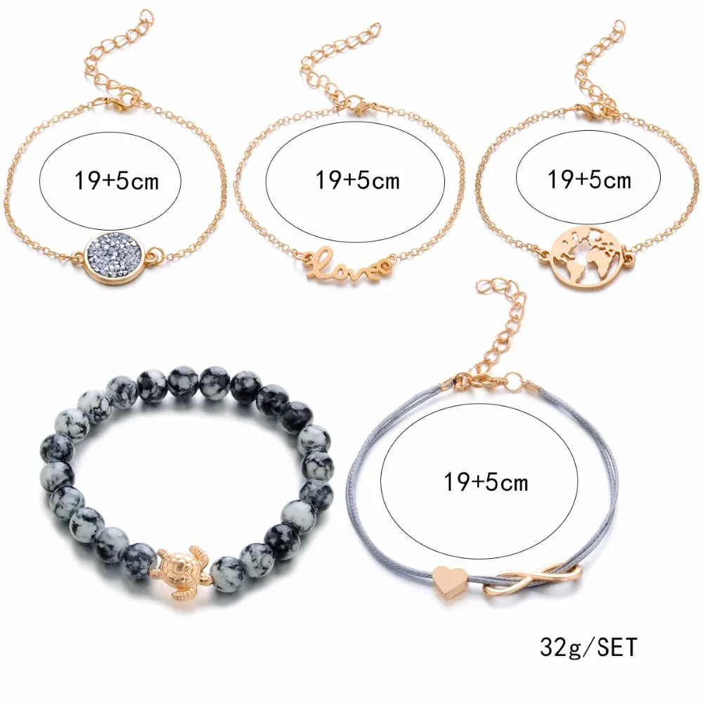 5 Piece Turtle bracelet set