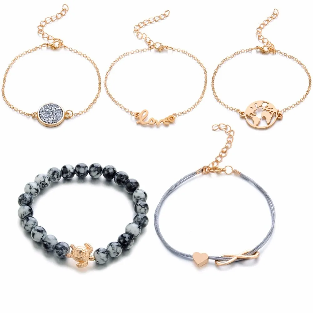 5 Piece Turtle bracelet set