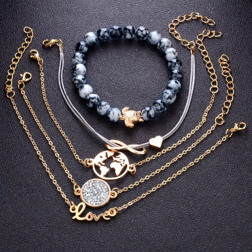 5 Piece Turtle bracelet set