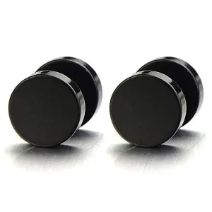 5MM-16MM Black Screw Stud Earrings for Men and Women, Stainless Steel Cheater Fake Ear Plugs, Gauges Illusion Tunnel for a Striking, Edgy Look