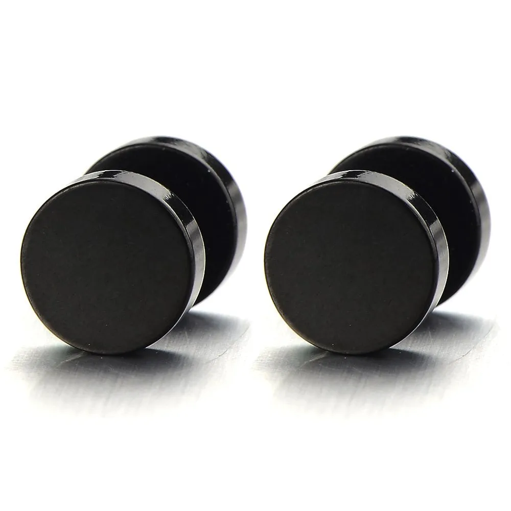 5MM-16MM Black Screw Stud Earrings for Men and Women, Stainless Steel Cheater Fake Ear Plugs, Gauges Illusion Tunnel for a Striking, Edgy Look