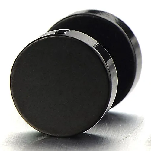 5MM-16MM Black Screw Stud Earrings for Men and Women, Stainless Steel Cheater Fake Ear Plugs, Gauges Illusion Tunnel for a Striking, Edgy Look