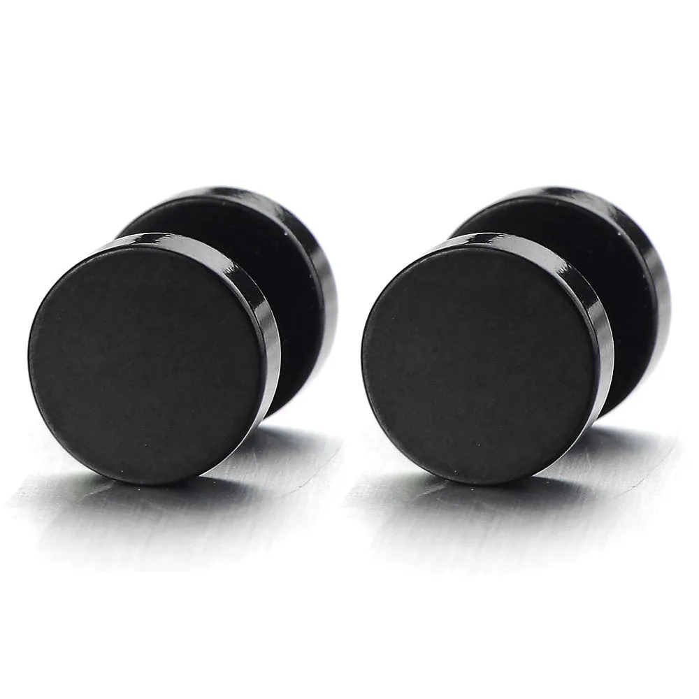 5MM-16MM Black Screw Stud Earrings for Men and Women, Stainless Steel Cheater Fake Ear Plugs, Gauges Illusion Tunnel for a Striking, Edgy Look