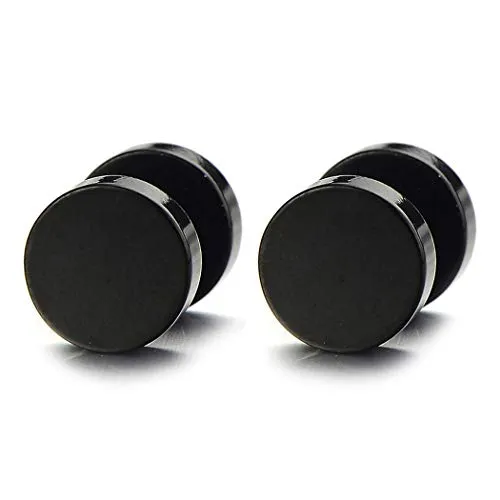 5MM-16MM Black Screw Stud Earrings for Men and Women, Stainless Steel Cheater Fake Ear Plugs, Gauges Illusion Tunnel for a Striking, Edgy Look