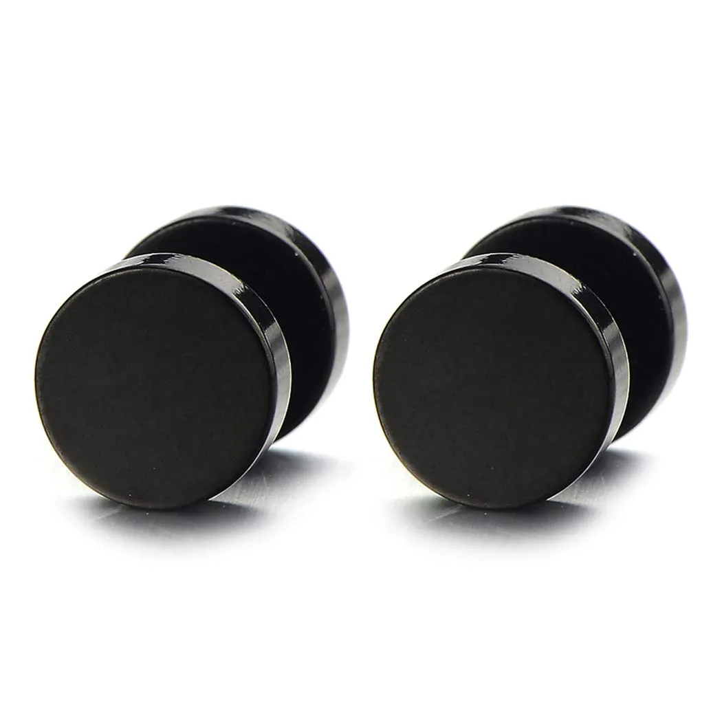 5MM-16MM Black Screw Stud Earrings for Men and Women, Stainless Steel Cheater Fake Ear Plugs, Gauges Illusion Tunnel for a Striking, Edgy Look