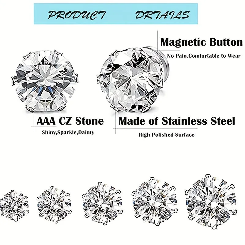 5Pairs CZ Magnetic Stud Earrings Silvery No Piercing Required