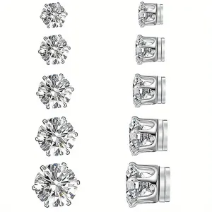 5Pairs CZ Magnetic Stud Earrings Silvery No Piercing Required