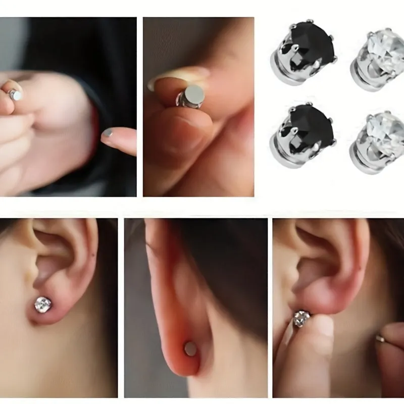 5Pairs CZ Magnetic Stud Earrings Silvery No Piercing Required