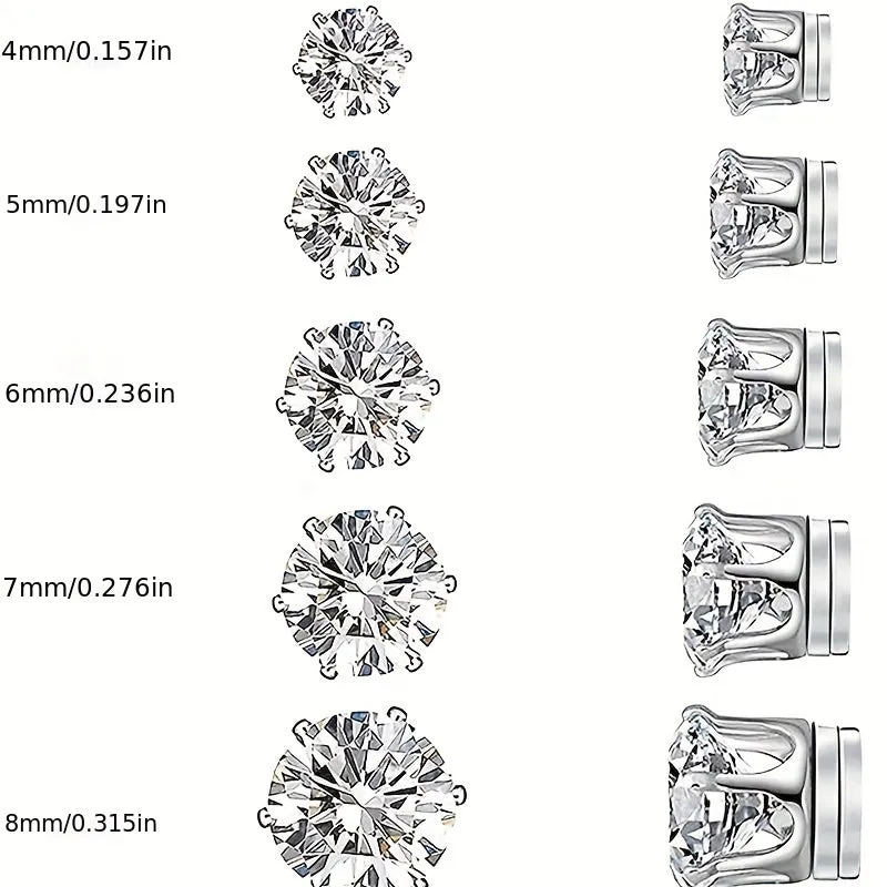 5Pairs CZ Magnetic Stud Earrings Silvery No Piercing Required