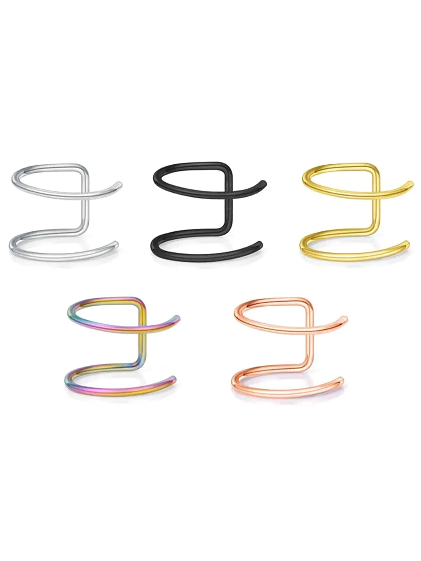 5Pcs Fake Piercing Nose Ring Lip Ring Earrings Stainless Steel Non Piercing Nose Ring Body Jewelry - Multicolor