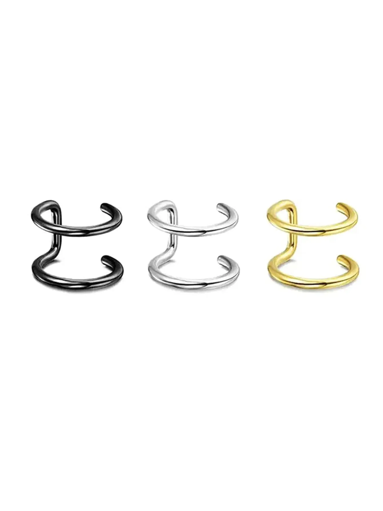 5Pcs Fake Piercing Nose Ring Lip Ring Earrings Stainless Steel Non Piercing Nose Ring Body Jewelry - Multicolor