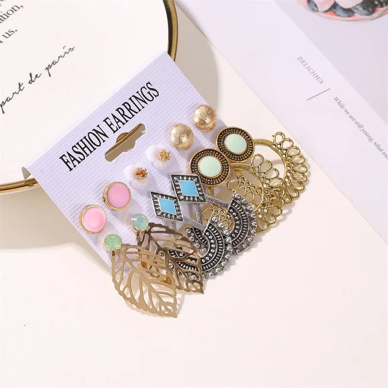 6 Pairs Combo of Floral Studs and Hanging Earrings