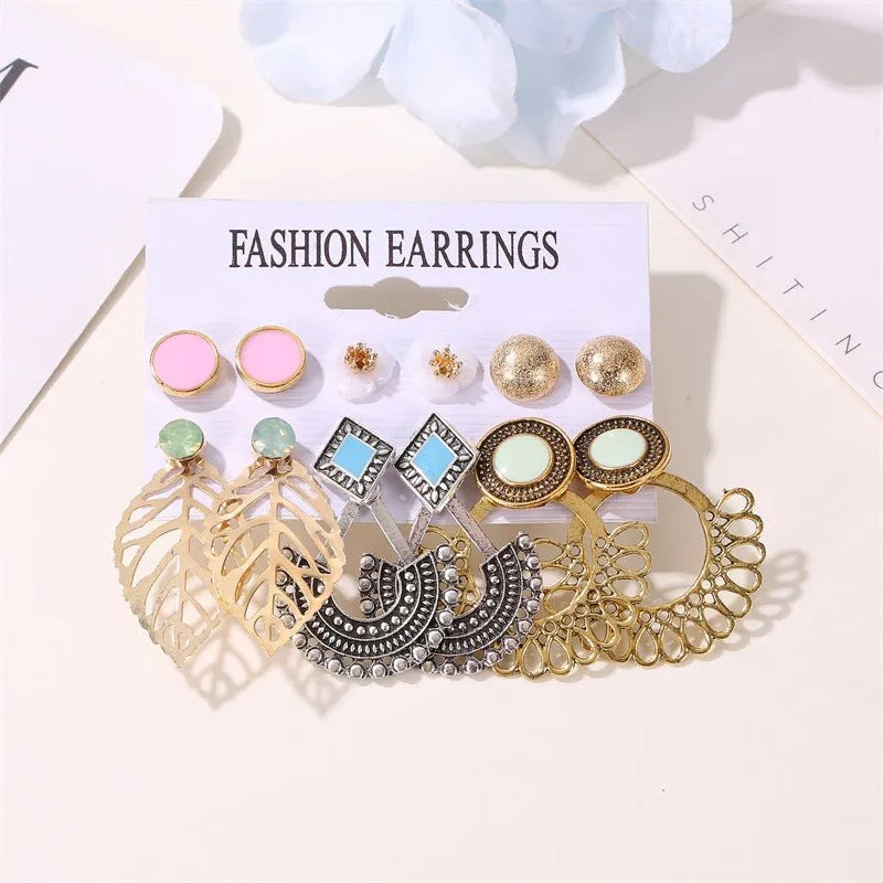 6 Pairs Combo of Floral Studs and Hanging Earrings