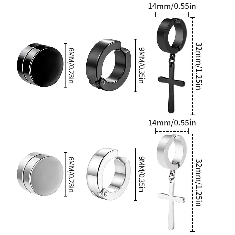 6Pairs Magnetic Stud Earings Stainless Steel for Men & Women