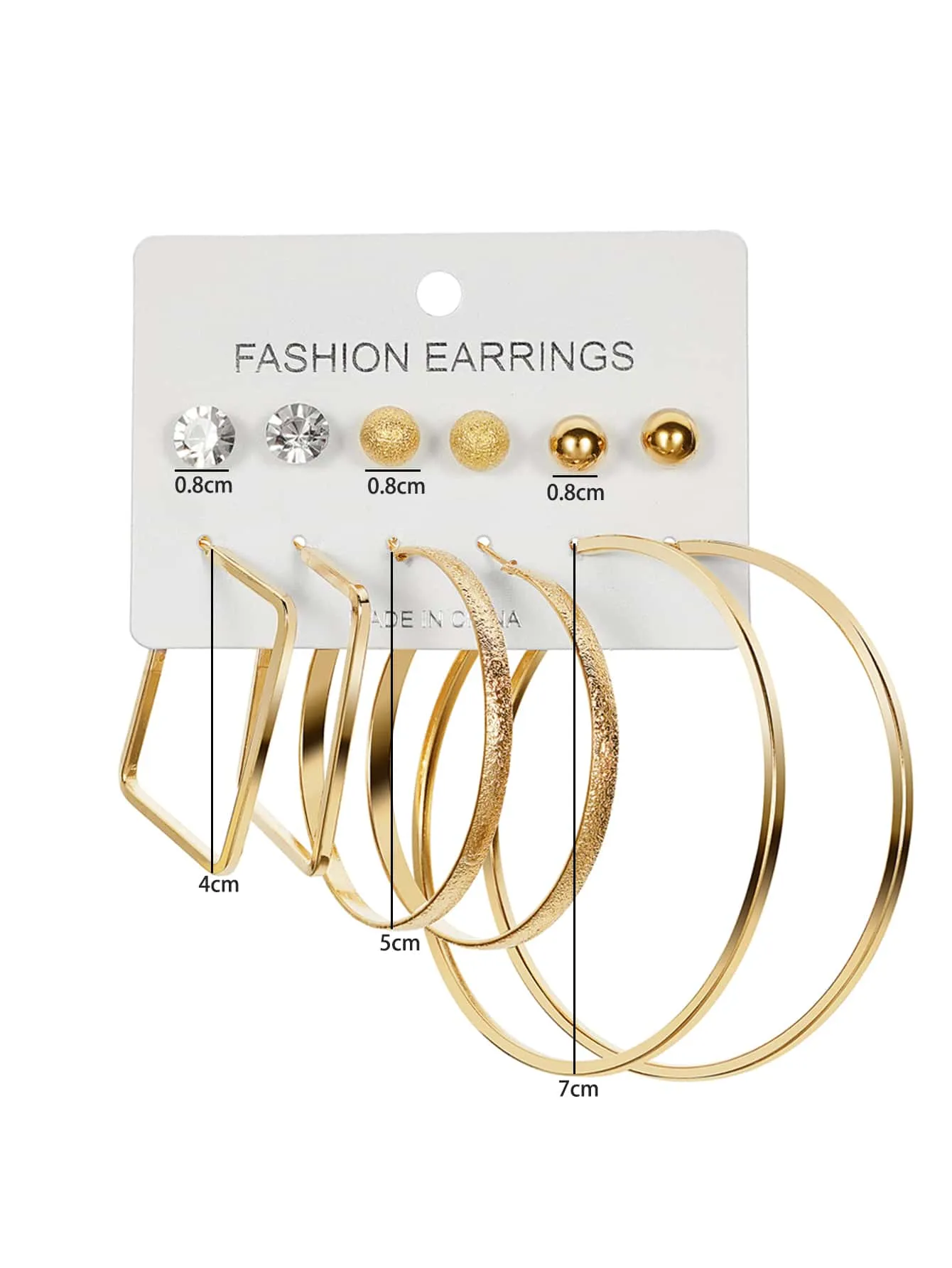 6pairs Rhinestone Decor Earrings -  Gold
