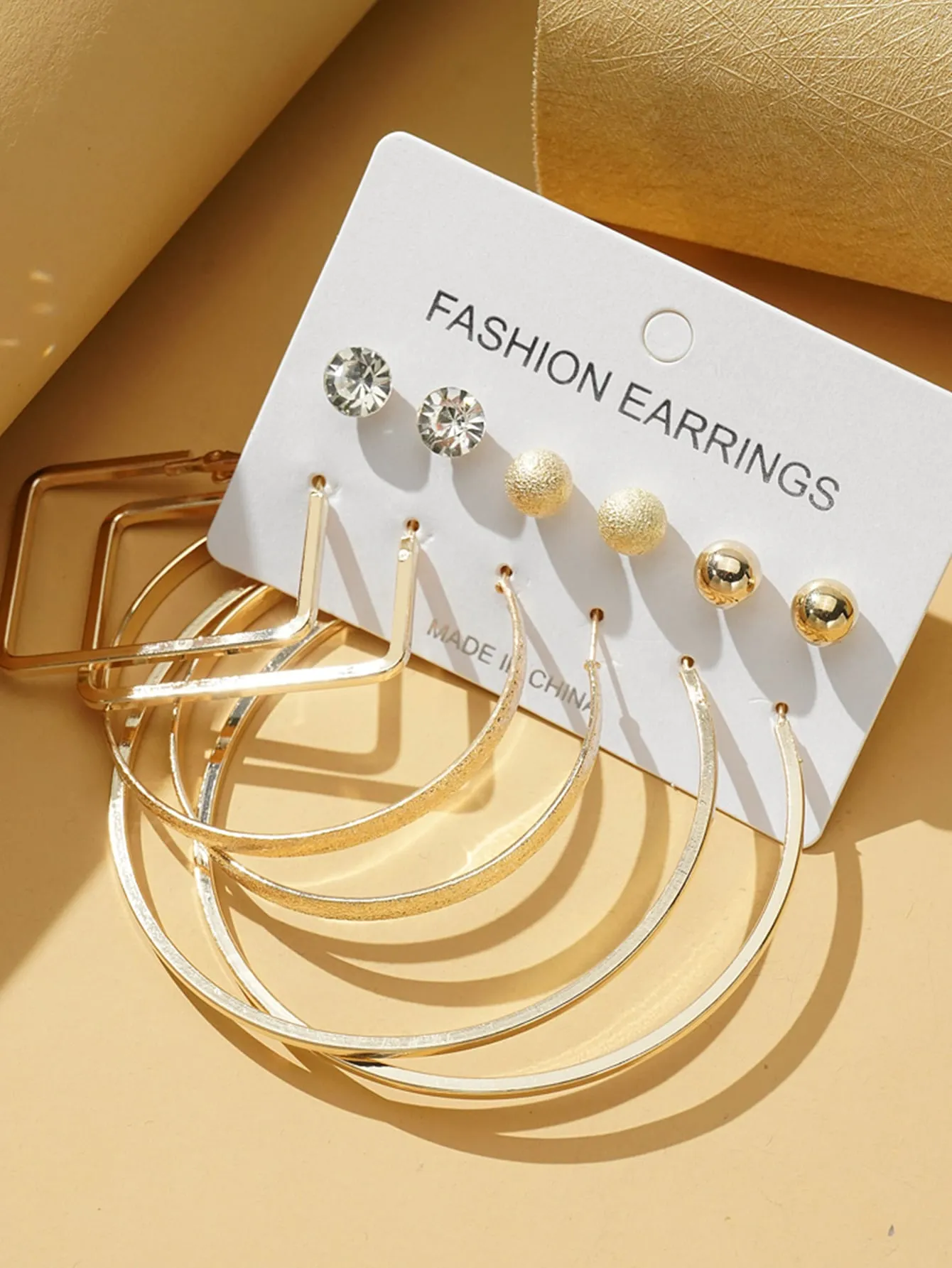 6pairs Rhinestone Decor Earrings -  Gold