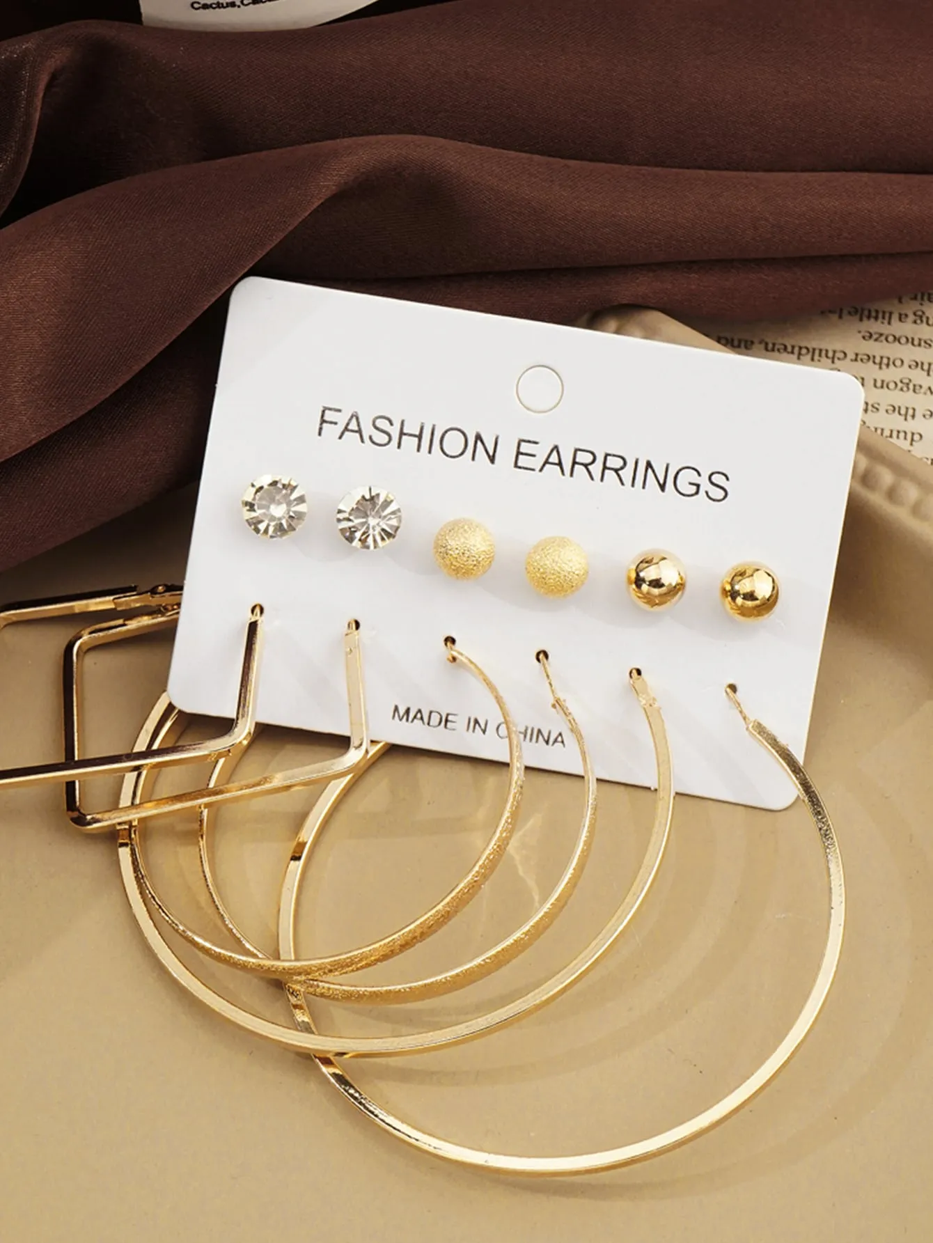 6pairs Rhinestone Decor Earrings -  Gold