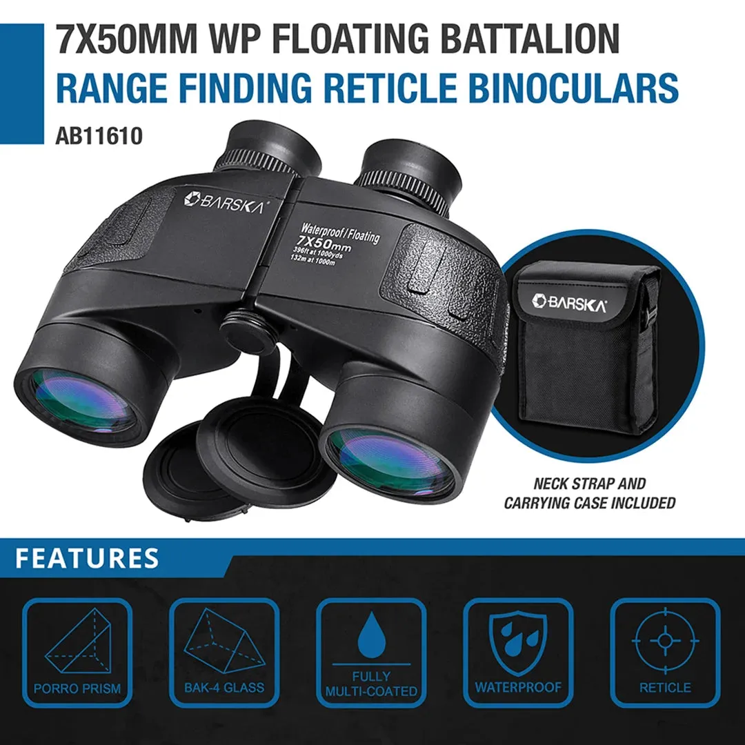 7x50mm Battalion Waterproof Floating Range Finding Reticle Binoculars | AB11610