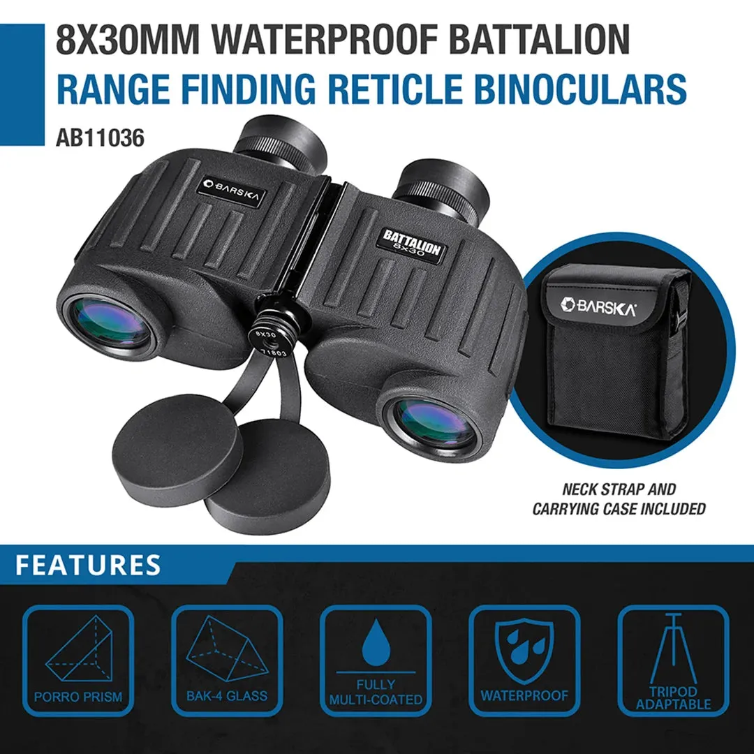 8x30mm Battalion Waterproof Range Finding Reticle Binoculars | AB11036