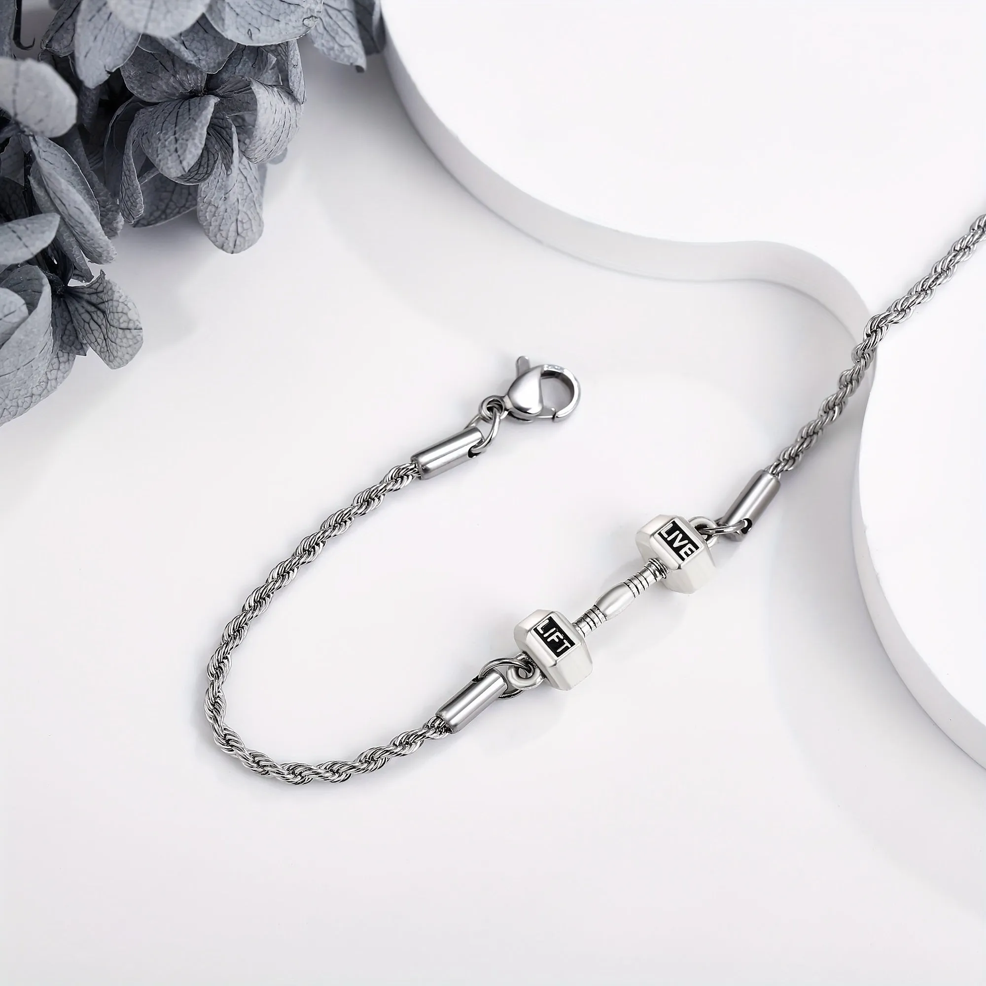 925 Sterling Silver Dumbell Bracelet 4.54KG Gym Sport Jewelry