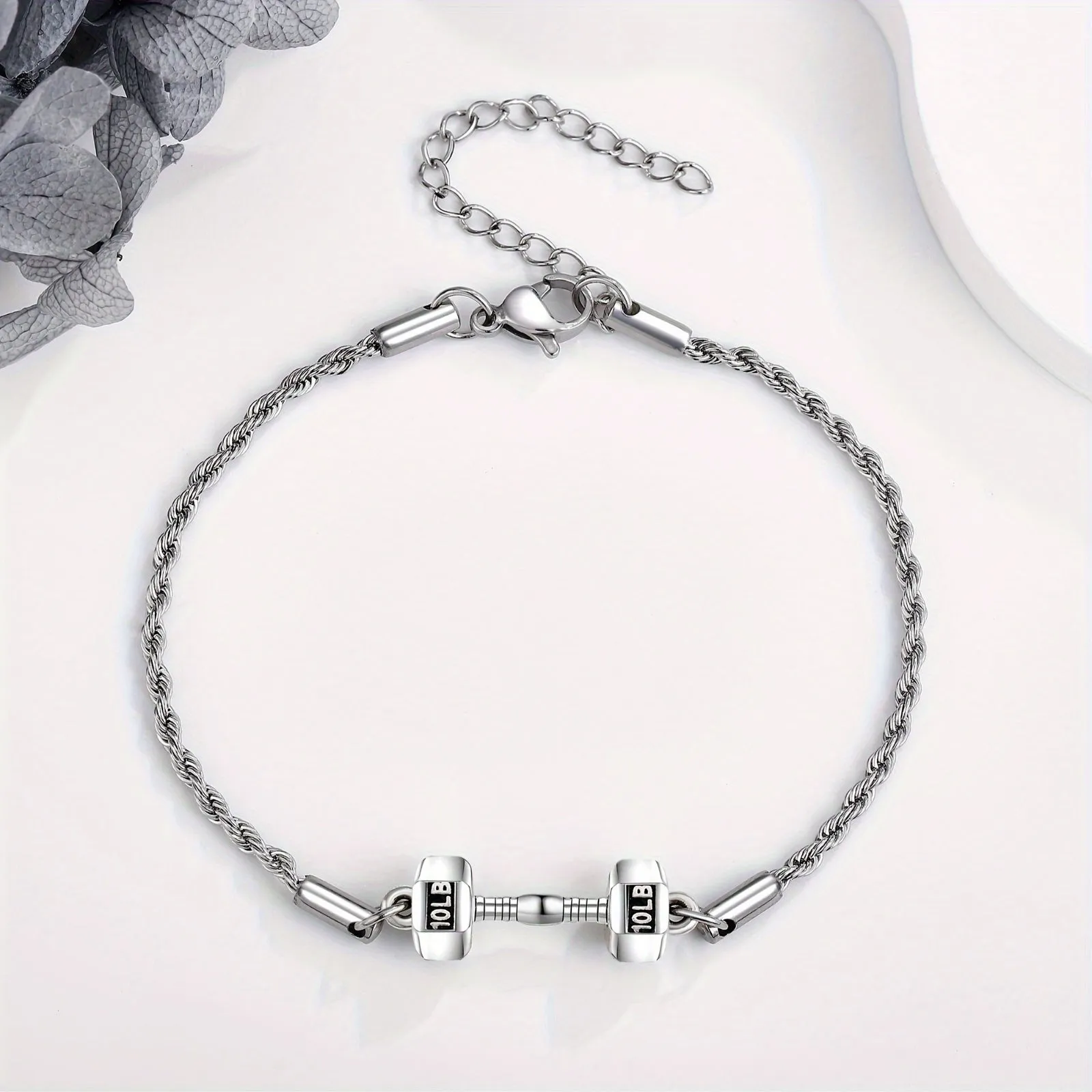 925 Sterling Silver Dumbell Bracelet 4.54KG Gym Sport Jewelry