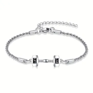 925 Sterling Silver Dumbell Bracelet 4.54KG Gym Sport Jewelry