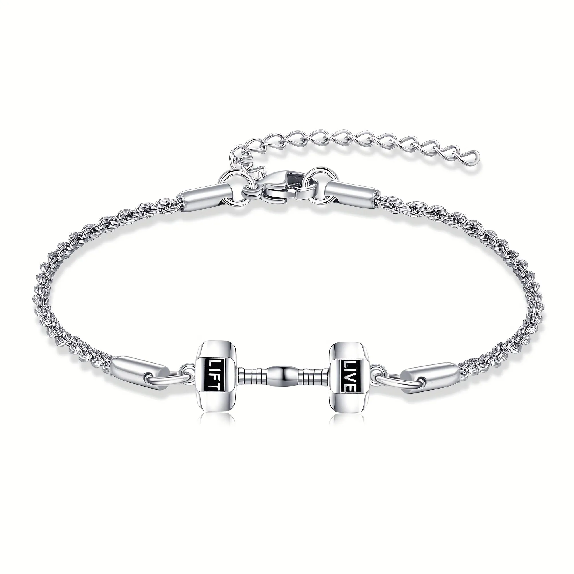 925 Sterling Silver Dumbell Bracelet 4.54KG Gym Sport Jewelry