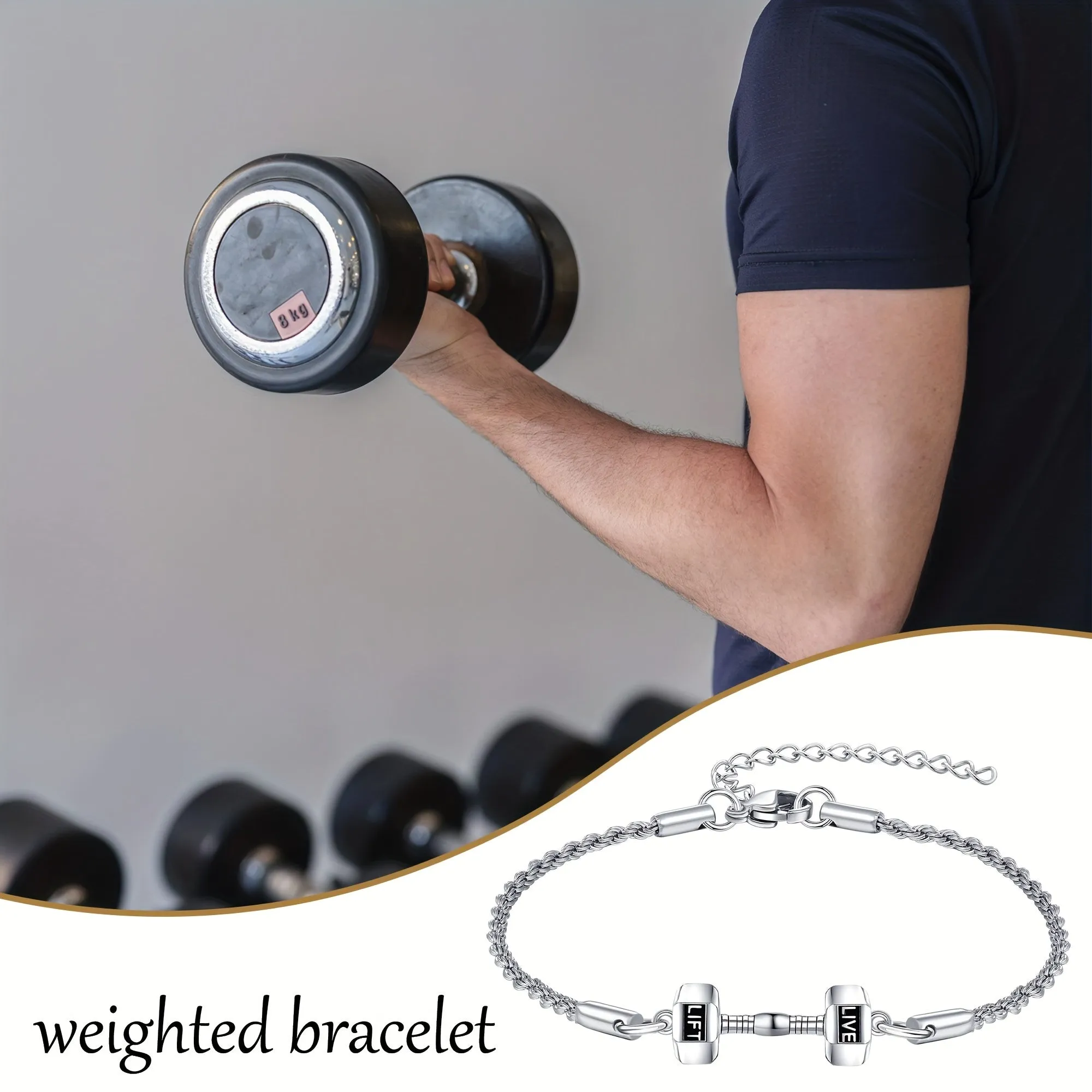 925 Sterling Silver Dumbell Bracelet 4.54KG Gym Sport Jewelry