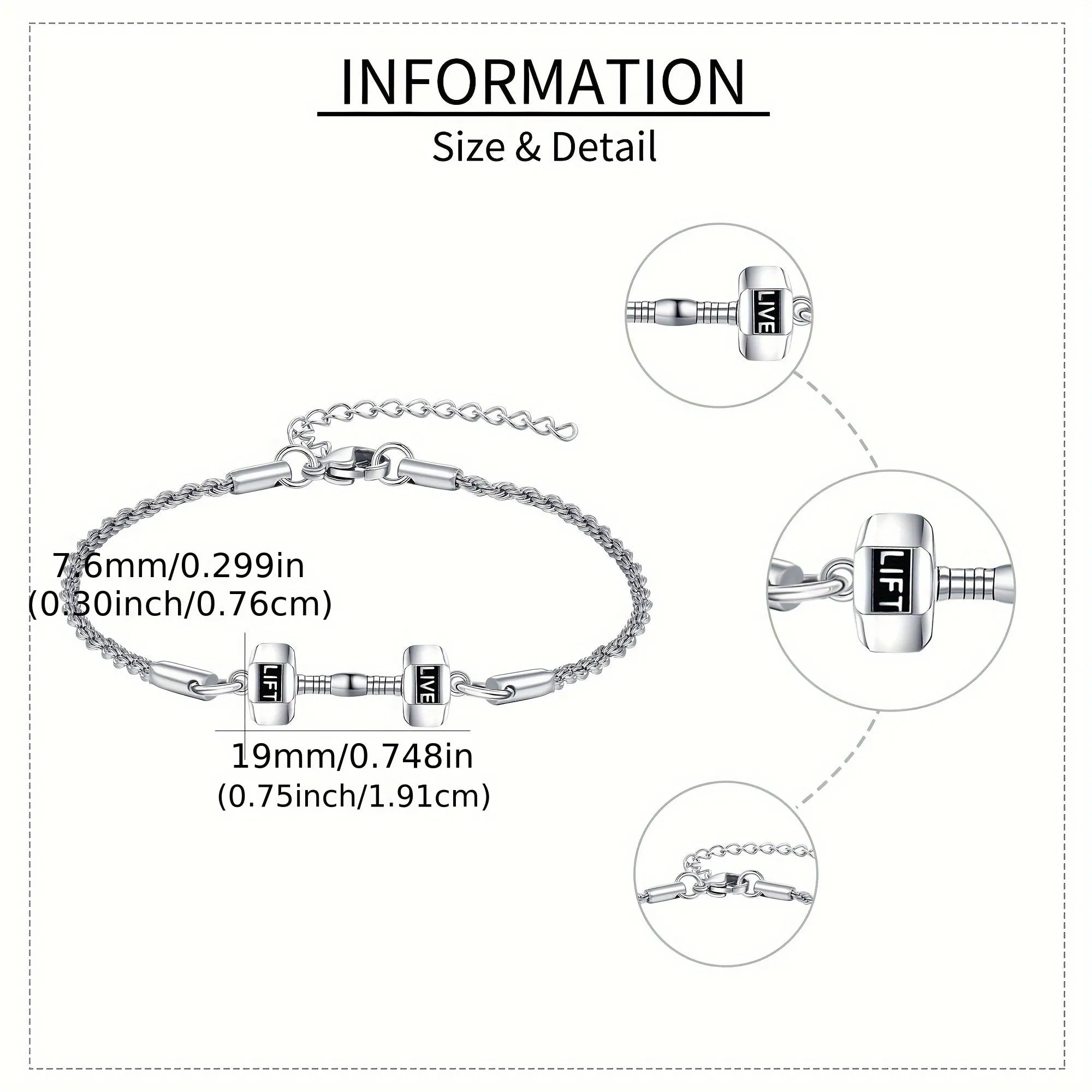 925 Sterling Silver Dumbell Bracelet 4.54KG Gym Sport Jewelry