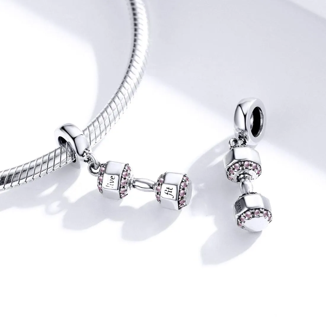 925 Sterling Silver Fitness Dumbbell Pendant For Diy Bracelets