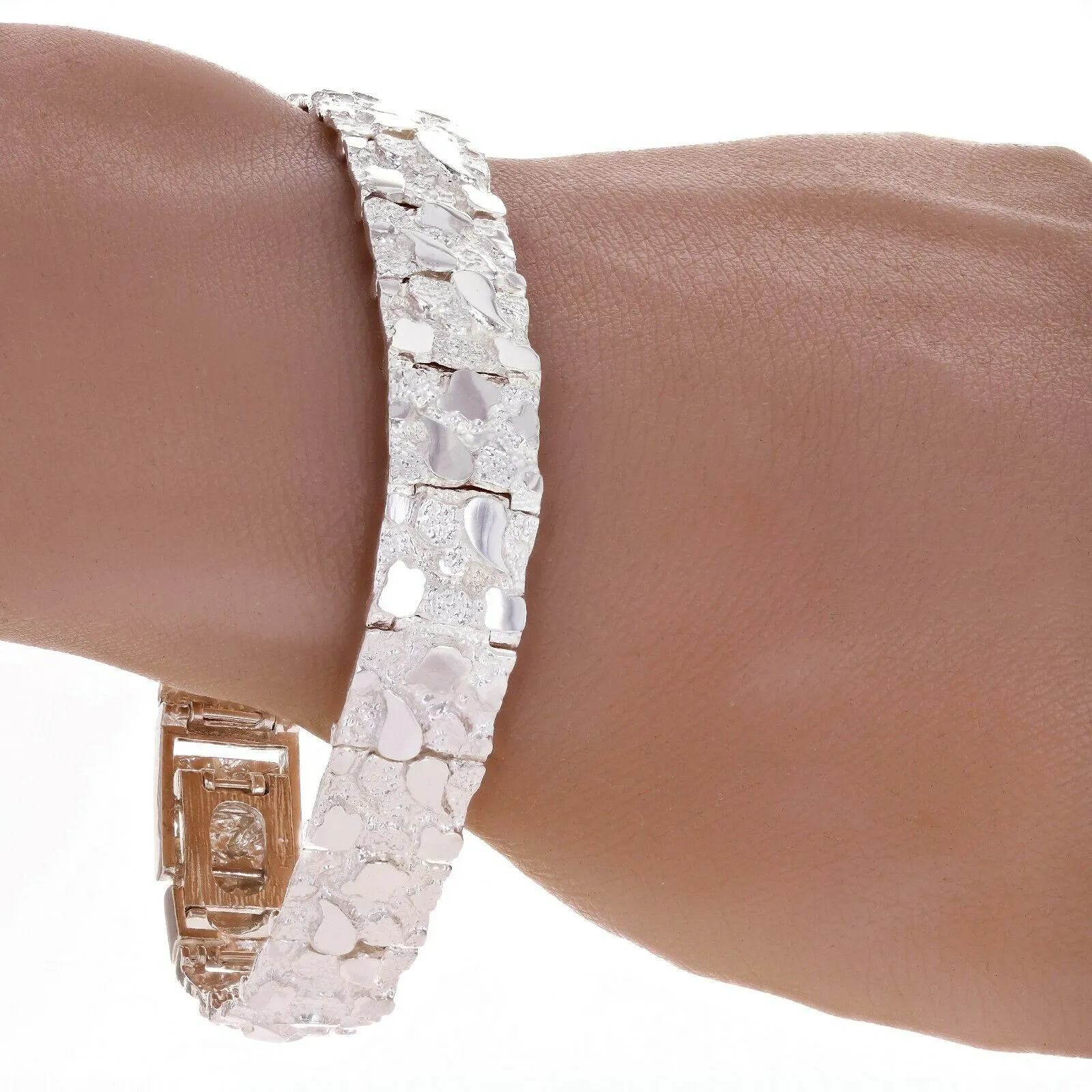 925 Sterling Silver Solid Nugget Bracelet Adjustable Link 7" 12.5mm 25 grams