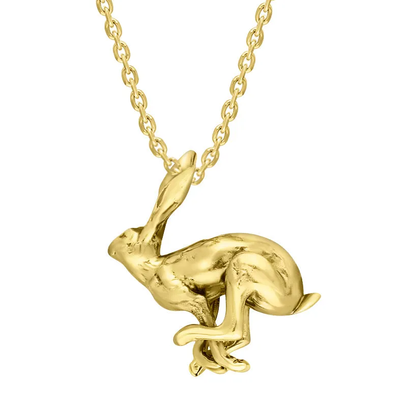 9ct Yellow Gold Large Running Hare Necklace