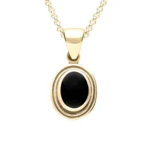9ct Yellow Gold Whitby Jet Ribbed Small Oval Necklace