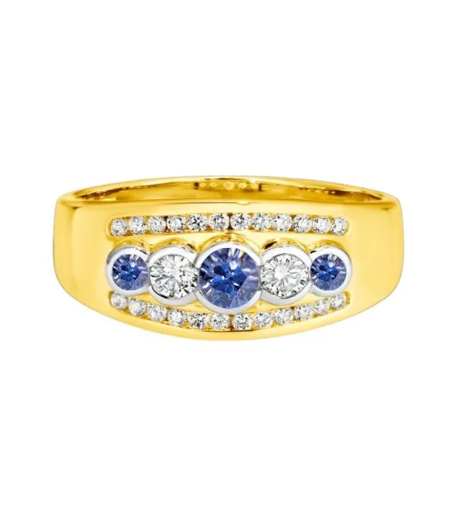 9K YG Ceylon Sapphire & Diamond Dress Ring, Size P