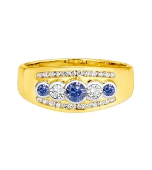 9K YG Ceylon Sapphire & Diamond Dress Ring, Size P
