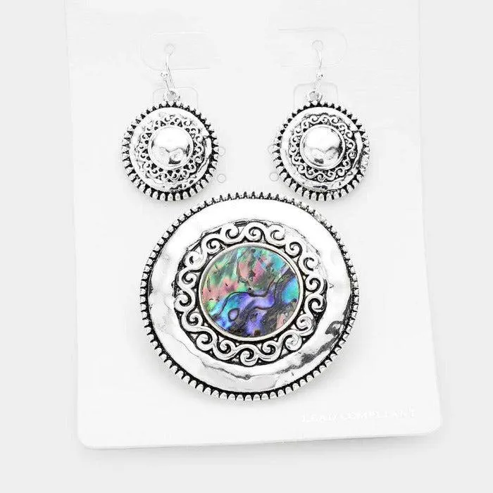 Abalone Round Magnetic Pendant Set